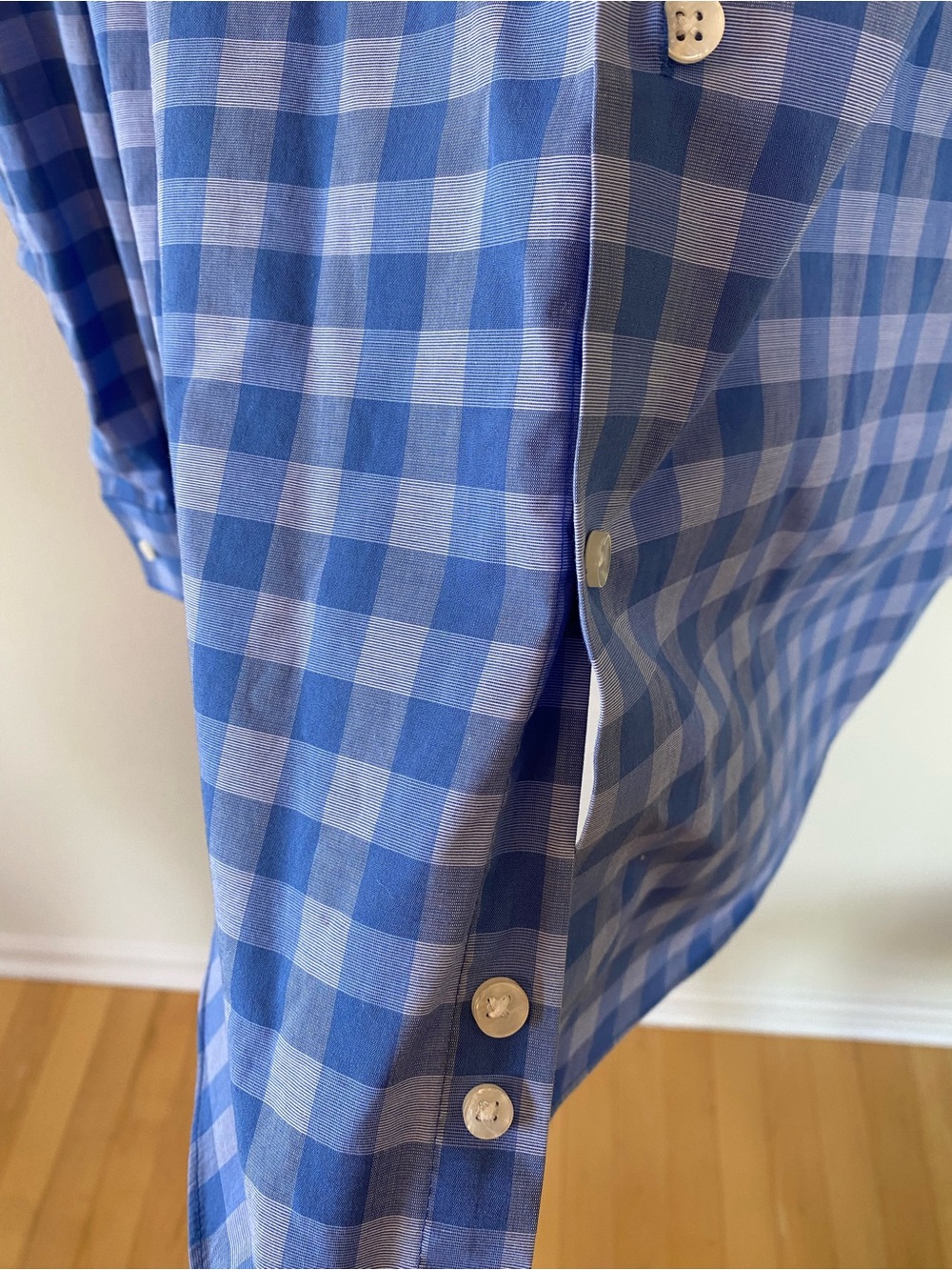 Michael Kors Mens Blue Gingham Long-Sleeve Dress Shirt - office wear - Picture 7 of 7